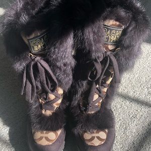 Women’s Coach Boots with Fur Trim - Size 8